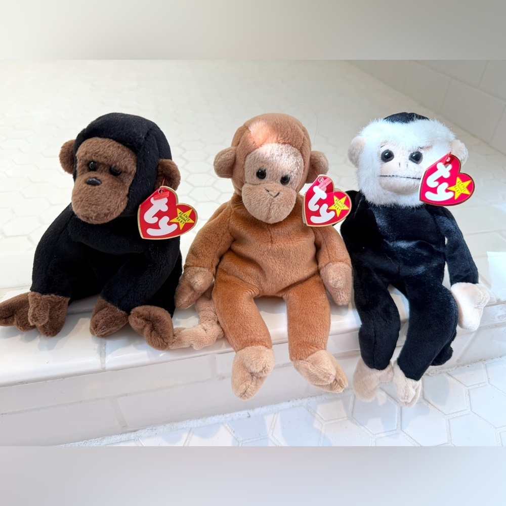 Vintage original Ty Beanie Baby monkey trio